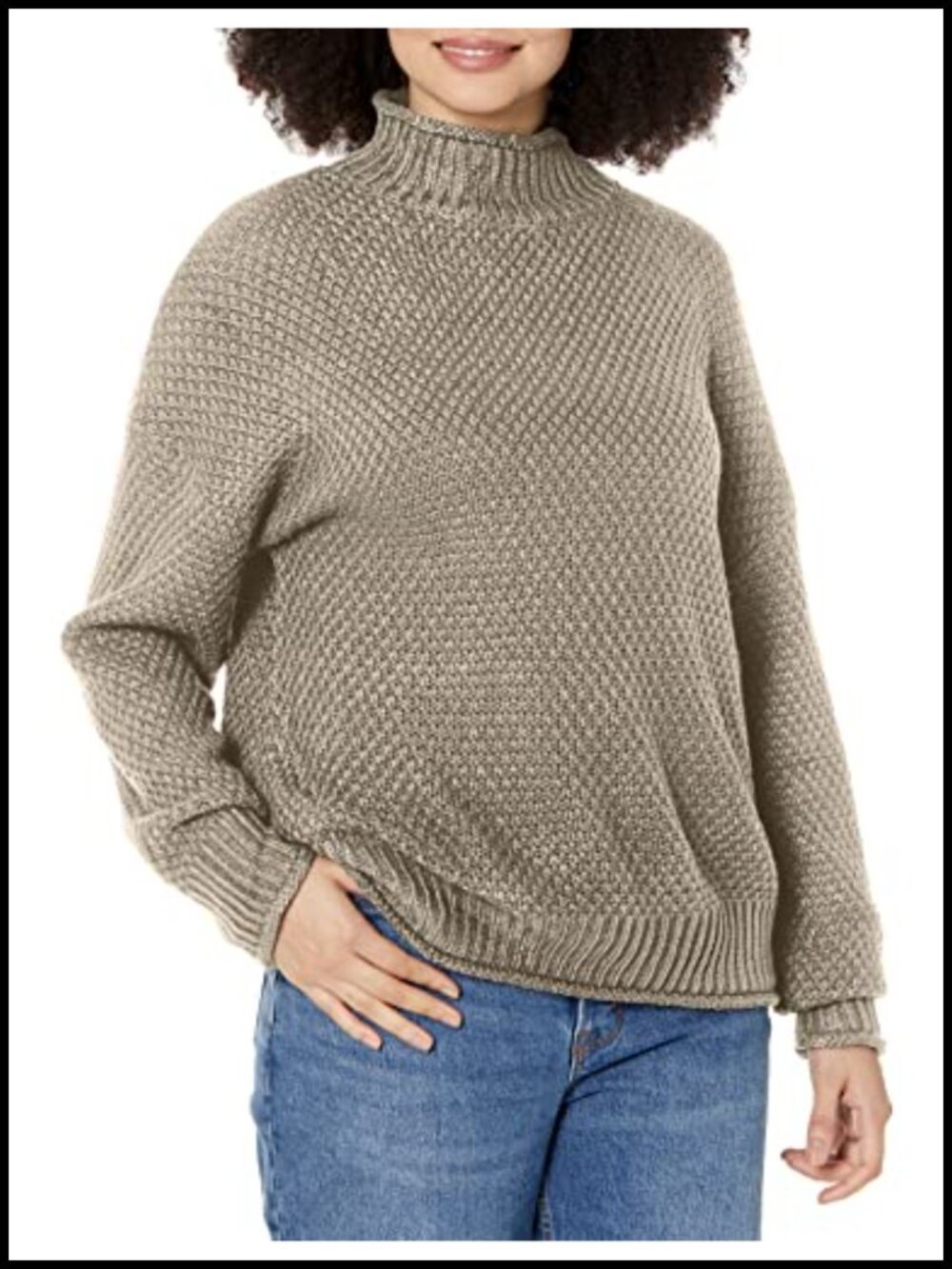 Oversized Chunky Knit Batwing Sleeve Turtleneck Pullover Sweater